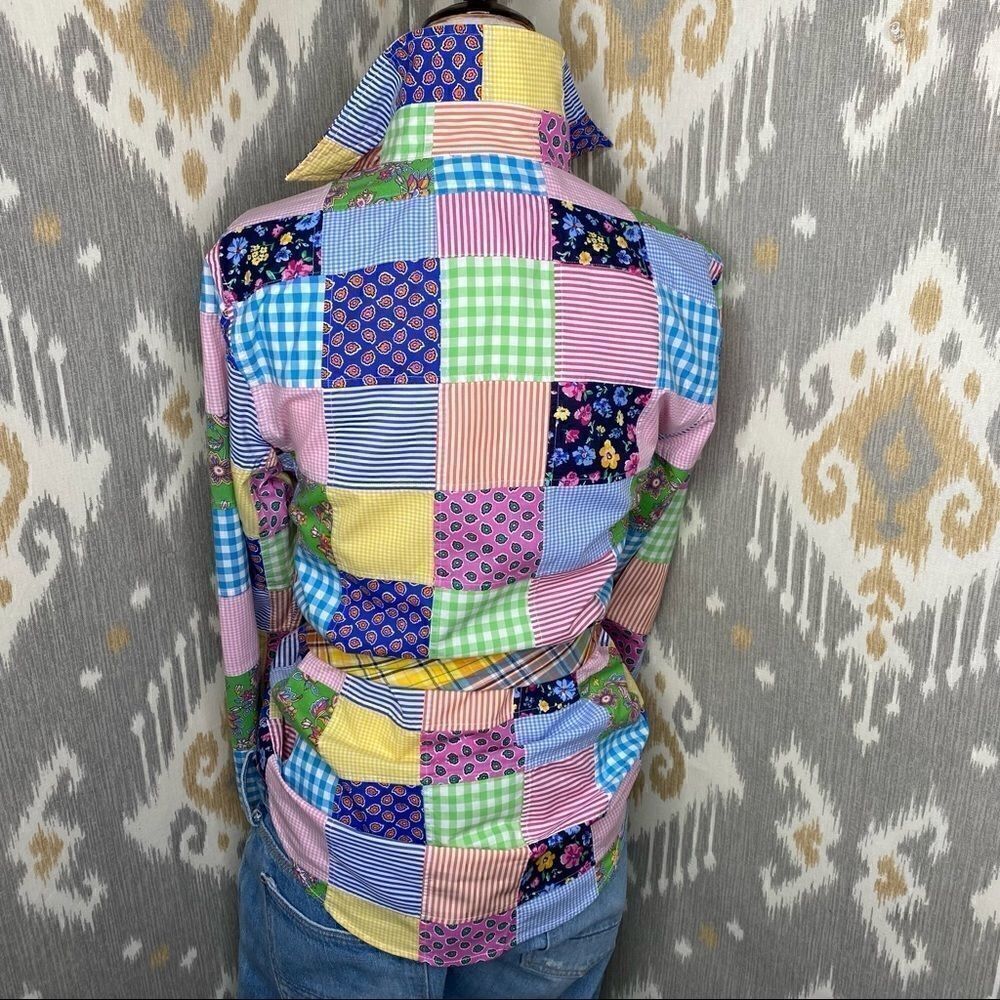 Ralph Lauren Classic Fit Multi Patchwork Cotton Poplin Button Up Shirt - Picture 14 of 16